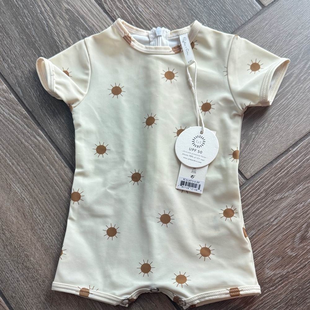 Rylee + Cru Cream and Brown Sun Bodysuit bathing suit